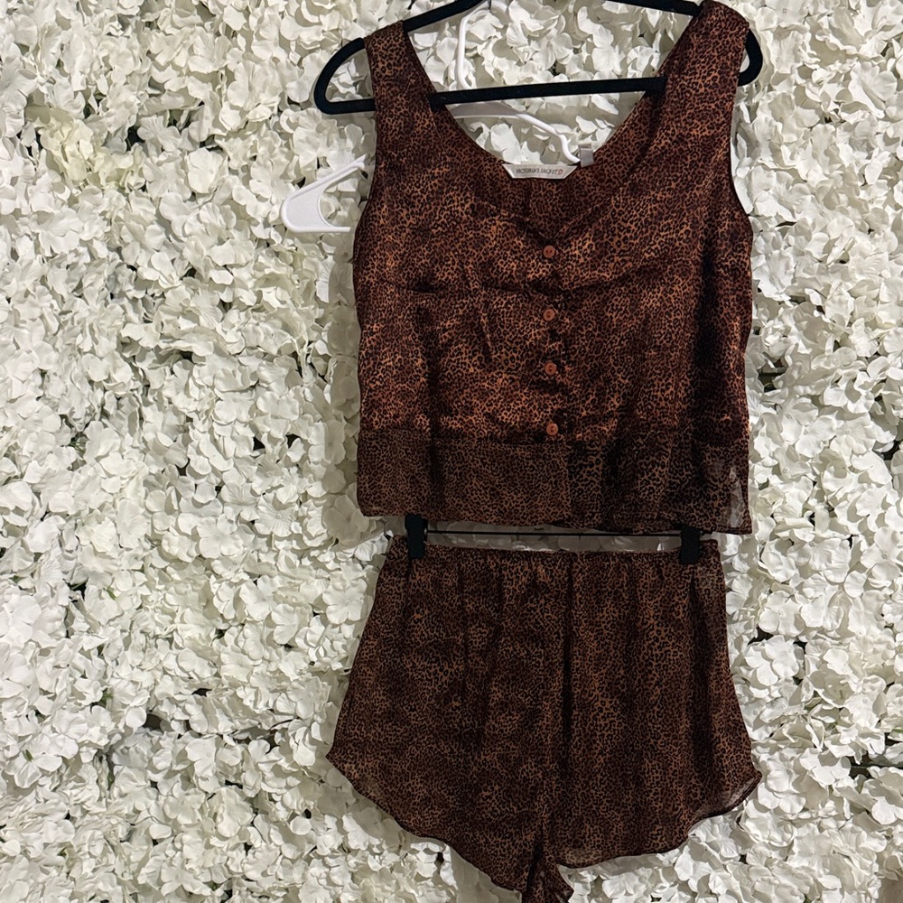 VICTORIA’S SECRET Brown Leopard Print Sleeveless Top and Shorts Set PIJAMA